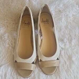Amalfi Cream and Tan Peep-Toe Flats